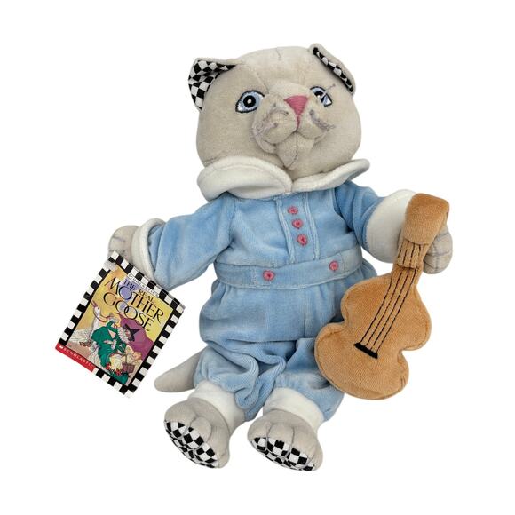 Mother Goose Cat Fiddle Plush Rattle Toy Blue 12 Inch Side Kick 1998 Scholastic - Picture 1 of 11